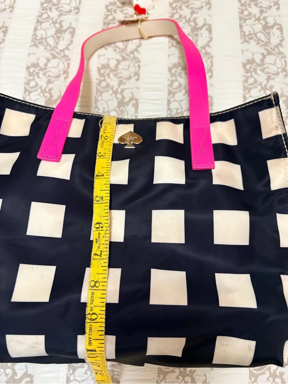 3pc Kate Spade Tote with Hello Kitty Charm & Black Scarf